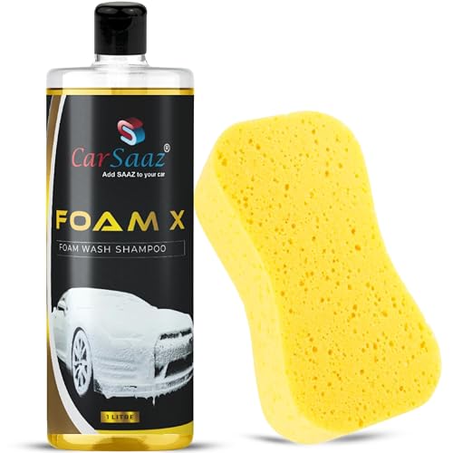 Image of CAR SAAZ Foam X Car & Bike Wash Foam Shampoo (1L) with Washing Sponge | Premium Foam Wash Shampoo | High-Efficiency Foam Wash Shampoo for Ultimate Cleaning | Clean and Protect