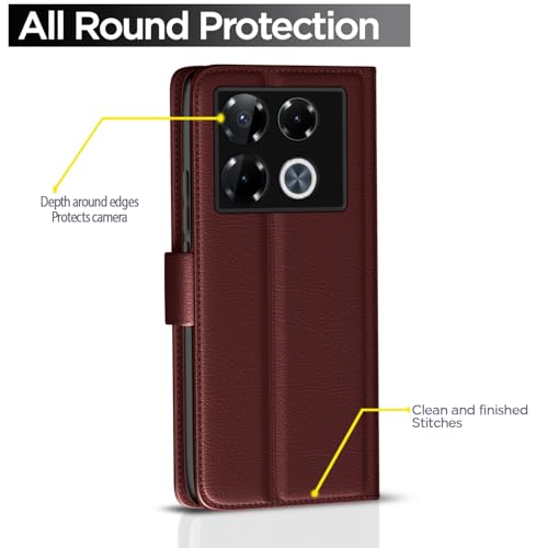 Image of Pikkme Flip Cover Leather Finish | Inside TPU with Card Pockets | Wallet Stand and Shock Proof | Complete Protection Button Flip Case for Infinix Note 40 Pro Plus 5G(Brown)