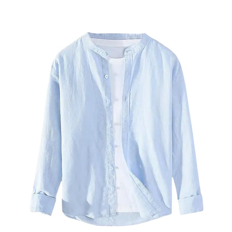 Chemise en lin hommes à col montant et manches longues pour un style vintage épuré
