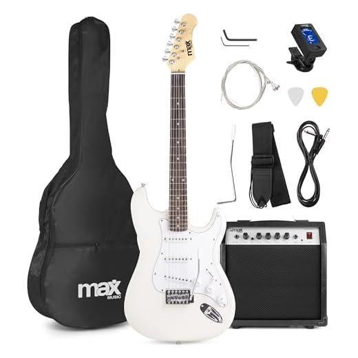 MAX GigKit - kit guitarra electrica de iniciación, amplificador de 40w, funda de transporte, afinador, cuerdas, palanca tremolo, correa, 2 púas, cable de 3m, Color Blanco