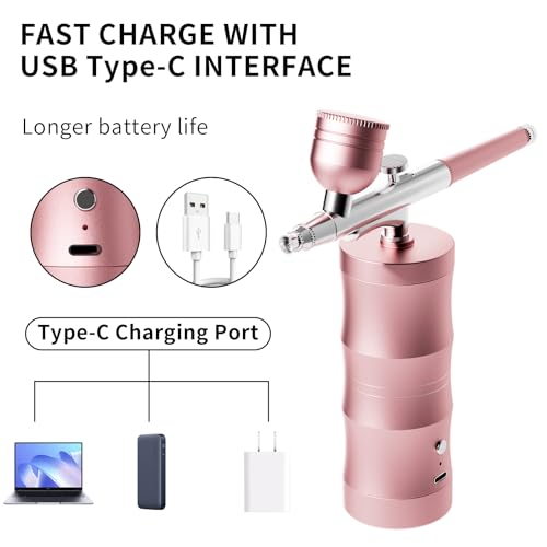 Image of Airbrush Kit with Compressor Portable Airbrush Kit 48PSI High-Pressure Non-Clogging Air Brush Set Cordless Rechargeable with 0.3mm Nozzle and Cleaning Brush for Painting,Nail Art, Makeup (Pink)
