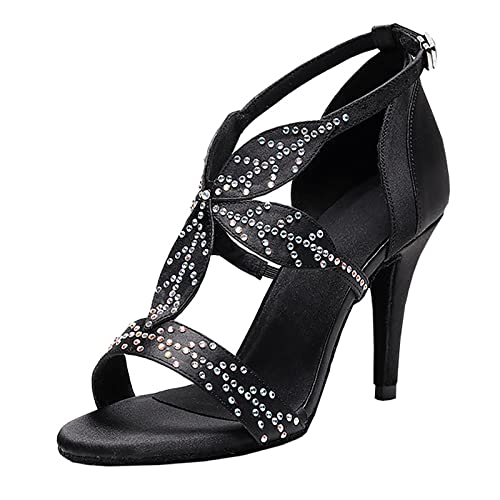 Chaussures de danse de salon pour femmes en strass avec semelle en daim
