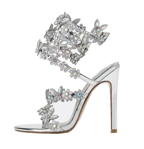 Hykytyhk Sandali da donna con strass e fiore a...