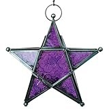 In the Breeze 9219 — Purple 5-Point Star Tealight Lantern — Moroccan-Style Boho Chic Glass and Metal Tealight Hanging Lantern