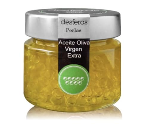 Esferificaciones de sabores. Esferas de Aceite de Oliva Virgen Extra. Perlas elaboradas con Aceite de Oliva Virgen Extra, variedad Picual procedente de Andalucía. Botes de 80grs. (1 Bote)