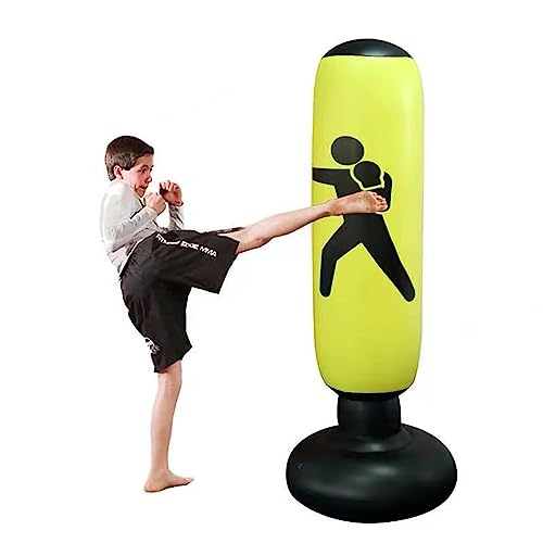 Sacco da boxe bambini adulto gonfiabile Sacco da Boxe Autoportante Gonfiabile Sacco da Boxe da Terra per Bambini adulto, Kit Pugilato,Palestra（Giallo-160cm）