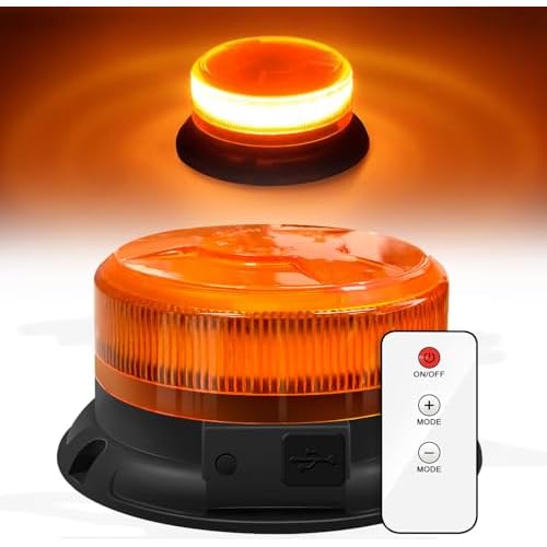 AnTom Remote Control Wireless Strobe Lights, Waterproof Rechargeable LED Battery Powered Beacon Light with Strong Magnetic Base, Vehicle Emergency Flashing Warning, Amber