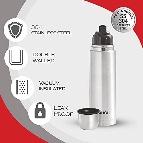 Milton Flip Lid 1000 Thermosteel 24 Hours Hot And Cold Water Bottle With Bag, 1 Litre, Silver #TOP4