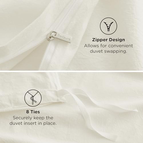 Bedsure 100% Washed Cotton Duvet Cover Twin Size - Cream Minimalist Cotton Duvet Cover Linen Like for All Seasons - GentleSoft™ Plain Simple Bedding (Cream, Twin, 68"x90")