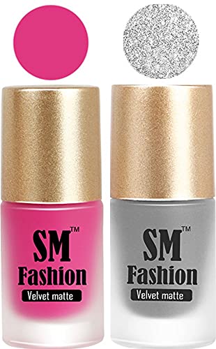 Image of Nail Polishes, Pink-Silver Velvet Matte Nail Paint Combo Set of 2 Pcs 7ml each