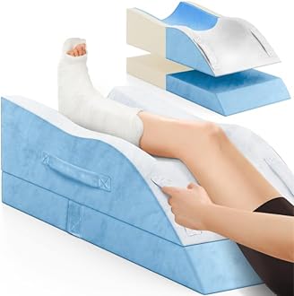 Leg Elevation Pillows, Wedge Pillow for After Surgery, Memory Foam Leg Support Adjustable, Comfort Care for Back Knee Hip Ankles Pain, Knee Pillow for Sleeping Blood Circulation Light Blue & White