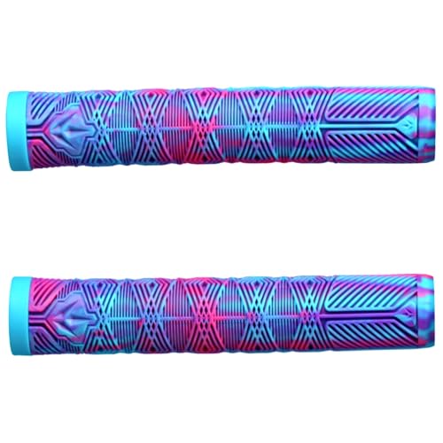 F26 Blunt Stunt-Scooter BMX Dirt Trick Tret Freestyle Roller V3 Hand Griffe Soft lang 160mm mit 2x2 Barends Lenkerstopfen (Lila/Türkis/Pink)