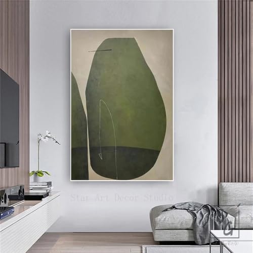 Lienzo sin marco de estilo Wabi-Sabi verde y beige para renovar paredes vacías 4