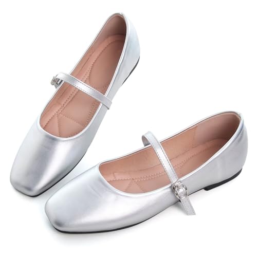 Image of LUXINYU Women's Slip on Flats,Classy Round Toe Solid Classic Mary Jane Ballet Dance Shoes Soft Comfortable PU Flat Shoes