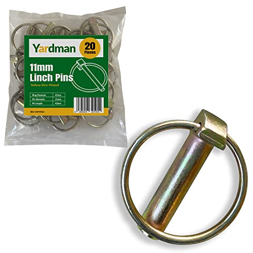 Yardman Lynch - Juego de 20 pasadores de 11 mm - Acero al carbono galvanizado profesional - Pernos de seguridad resistentes para remolques, tractores, vehículos agrícolas - 42 mm de longitud