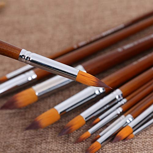 Bosobo Pointed-Round Paint Brushes Set, 13Pcs Professional Wood Handle Nylon Hair Artist Paintbrushes For Watercolor Acrylic Ink Gouache Oil Tempera Painting, Face Body Art, Craft And Paint By Number #TOP4