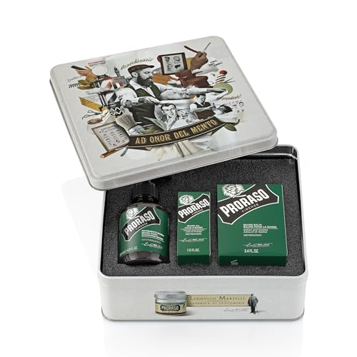 Proraso Bartpflege Trio Set Erfrischend (3er-Pack), luxuriöses Bartpflege-Geschenkset mit Bartshampoo, Bartöl und Bart Balsam, Made in Italy