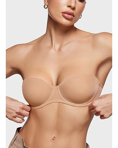 Inlyric Women'S Sheer Strapless Bras Mesh Sexy Unlined Plus Size See Through Bra Underwire Demi Mesh Non Padded Warm Beige 34C thumb #1