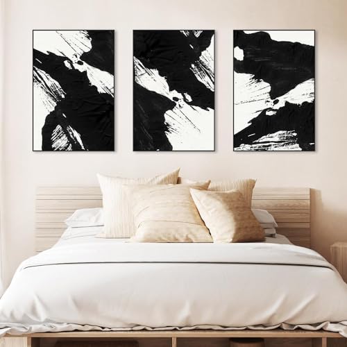 Wall Art Framed Canvas Posters Prints Black White Abstract Shapes Minimalist Illustrations Modern Art Boho Decor large size 24"x32"x3 Panels Art Decor for Living Room Bedroom Office Wall Decorations by FAIRUOE - Used condition - Image 2