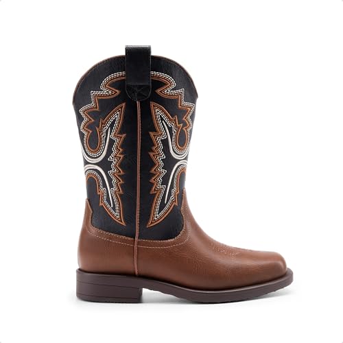 DREAM PAIRS Boys Girls Cowboy Boots Toddler Mid Calf Western Boots Square Toe Riding Boots for Kids3