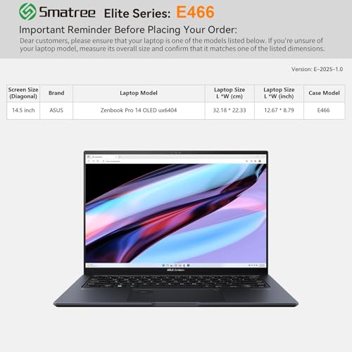 Image of Smatree Laptop Sleeve for 14.5 inch ASUS Zenbook Pro 14 OLED UX6404, Case with Accessory Pocket, YKK Zipper, Patented Super-Corner Design, Green (E466G)