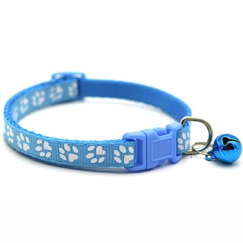 FOXBI クールな猫の首輪、足跡ペットパッチ首輪かわいい離脱猫首輪ベル付き猫犬子猫装飾ギフト 空色
