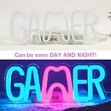HOTUT Podświetlany Znak Gier Neon LED, Świetlna Dekoracja Ścienna (Gaming Neon/Napis), Nowoczesne Oświetlenie do Pokoju Gracza, Tło do Streamowania
