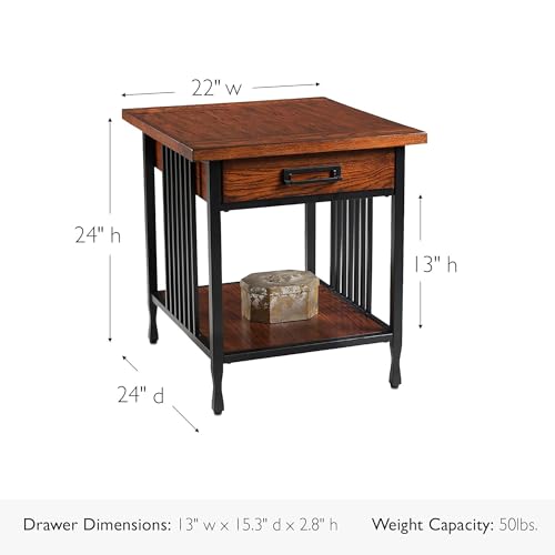 Image of Leick Home Ironcraft End Table, 22 inch, Mission Oak, Black