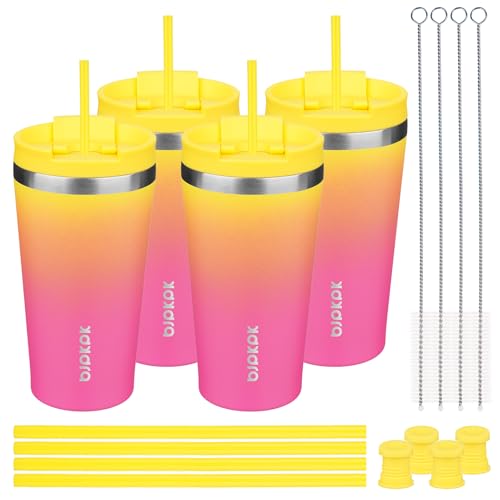 BJPKPK 4 Pack 18oz Insulated Tumbler with Lid & Straw, Stainless Steel