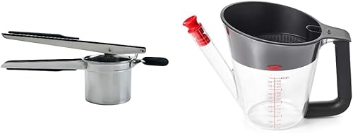 OXO Good Grips - Ricer de patatas de acero inoxidable y Good Grips separador de grasa de 4 tazas
