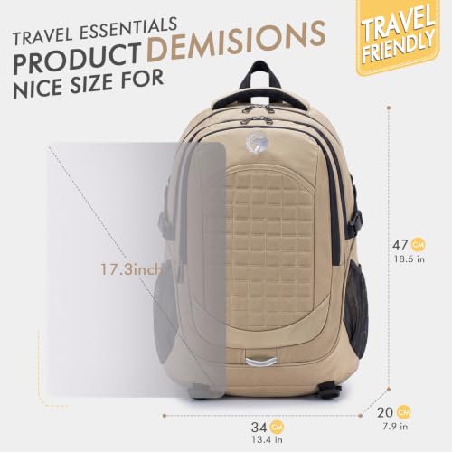 Image of 15.6 inch Laptop Backpack, Water Resistant Travel Backpack, Reflective & Multi-Pocket, Padded Straps, Underseat Carry On Luggage Ruck for Daily Commute, Business, Hiking & Weekend Trips, Khaki