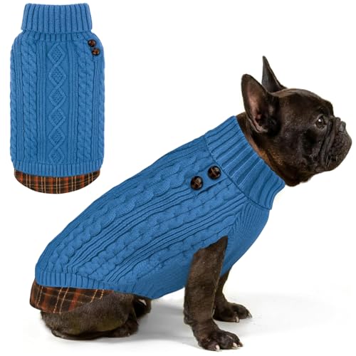 Image of KYEESE Dog Sweater for Small Dogs Turtleneck Thick Knit Pullover | Stretchy Fit, Lightweight & Warm, Cozy Knit Comfort, Classic Plaid Design, Gentle on Sensitive Skin, Winter Daily Wear