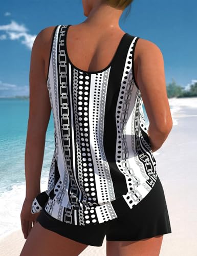 ROSEWE Womens Modest Tankini Swimsuits, Two Piece Athletic Bathing Suits Tank Tops with Board Shorts3