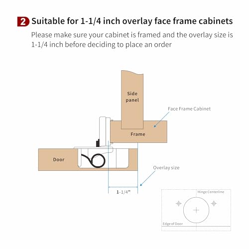 Image of 2 Pcs 1 1 /4 inch Overlay Soft Close Cabinet Hinges Variable Close Speed | 3-Way Adjustment,Cold Rolled Alloy Steel,face frame cabinets,anti-rust coat,105 degree,7.6kg /pair,50k cycles,14-26mm doors