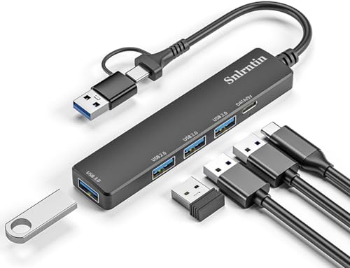 Snlrntin Usb 3.0 Hub With Usb C Data Port, 2 In 1 Usb Hub 5 Ports, Portable Usb Splitter For Laptop cover