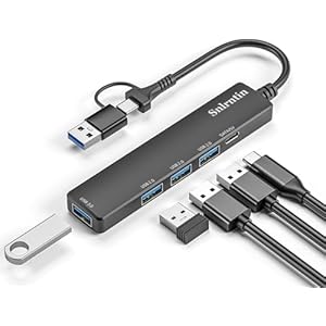 USB 3.0 Hub with USB C Data Port, 2 in 1 USB Hub 5 Ports, Portable USB Splitter for Laptop, USB C Extender for MacBook Pro, iMac, Surface Pro, Dell XPS, PS5, PC, Mobile HDD, and More