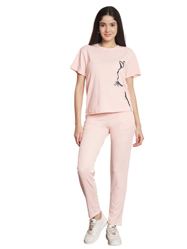 Image of DTR FASHION Polyester Blend Cat Sketch Print Tracksuit | Night Wear Suit For Women