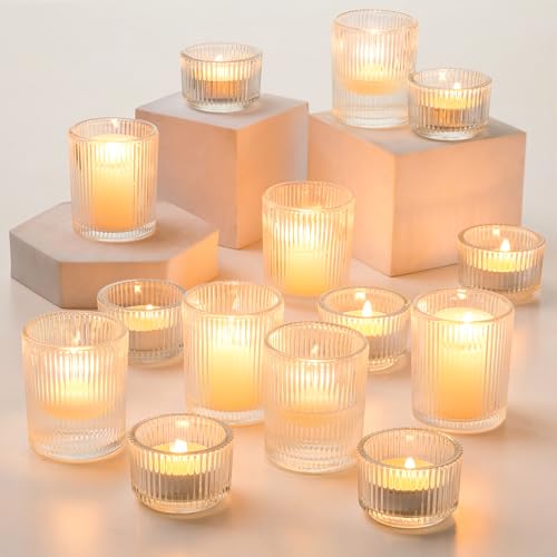 Hewory Glass Tealight Candle Holder: 24 Pcs Tea Lights Candle Holder Clear Votive Candle Holders for Table Centerpiece, Tea Light Holders Glass Candle Holder for Wedding Party Living Room Home Decor