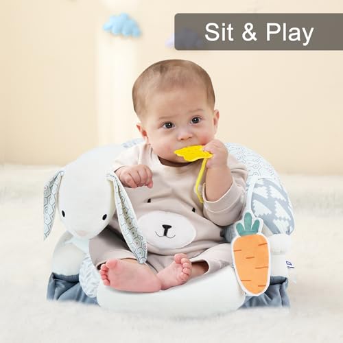 Image of Lovvie & Joy 2-in-1 Tummy Time Mat & Seated Support Pillow,Baby Tummy Time Pillow Support for Newborns and Older Babies,with Detachable Support Pillow and Toys Rabbit