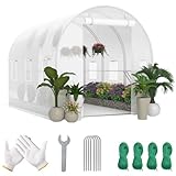 Kaen Walk-in Greenhouse, 10 x 7 x 6.6 FT Tunnel Greenhouse, Durable Outdoor Green House Plant Nursery with Durable Anti-Tear PE Cover, Convenient Zipper Doors, and Ventilating Mesh Windows (White)