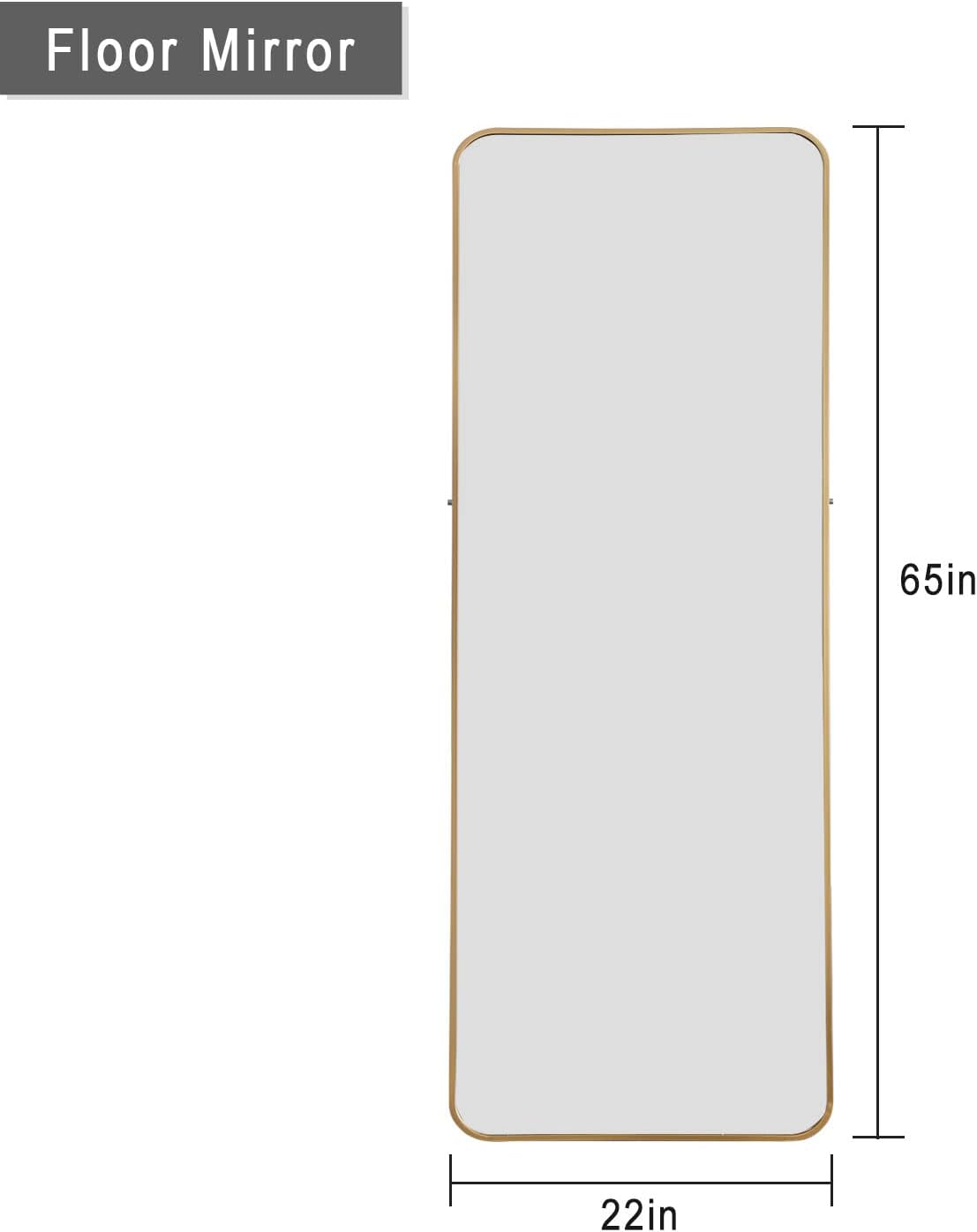 Elevens Full Length Floor Mirror 65"x22" Gold, Large Rectangle Wall-Mounted Mirror, Hanging or Leaning Against Wall for Bedroom, Living Room