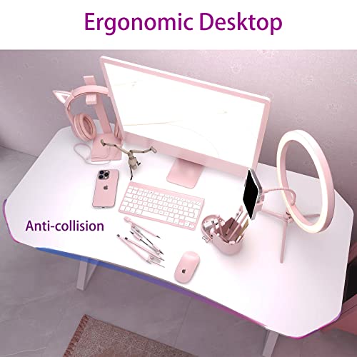 Natwind 47" Ergonomic Gaming Desk K-Shaped Computer Pc White Desk Kid Student Writing Study Table Simple Modern Elegant Style Game Table Gamer Workstation For Home Office Bedroom（White） #TOP4