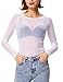 Kate Kasin Womens Mesh Tops Sexy Dressy, Solid Color Sheer Blouse, Crewneck Layering Tshirts White M