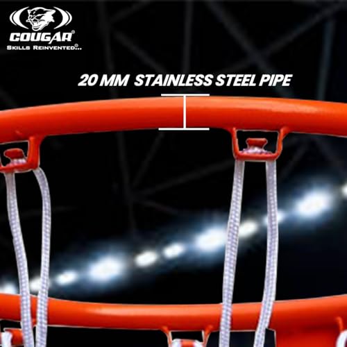 Image of COUGAR Dunking Basketball Ring Pair with Multicolor Net Standard Wall Mounted Basketball Hoop Net 20mm Solid Steel 3 Springs Powder Coated Outdoor Goal Sports Play Ring