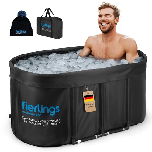 fierlings Premium 120 cm Oval Ice Bath, Mobile Foldable Bath with 5 Insulation Layers and 3-Layer Lid, Ice Barrel for Indoor and Outdoor Use, Ice Bin Outdoor, Ice Bathing Bin, Complete Set