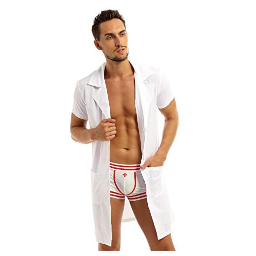 Corsés para mujer Disfraz de Halloween sexy para hombre Doctor Enfermera Juego de roles Traje de uniforme erótico Bata blanca con calzoncillos boxer Cosplay Lencería sexual-XL