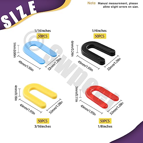 Swpeet 200Pcs 4 Sizes 1/4 Inch, 3/16 Inch, 1/8 Inch, 1/16 Inch Plastic Shims Horseshoe Shims U Shaped Tile Spacers Assortment Kit, Structural Horseshoe U Shaped Tile Plastic Shims for Leveling