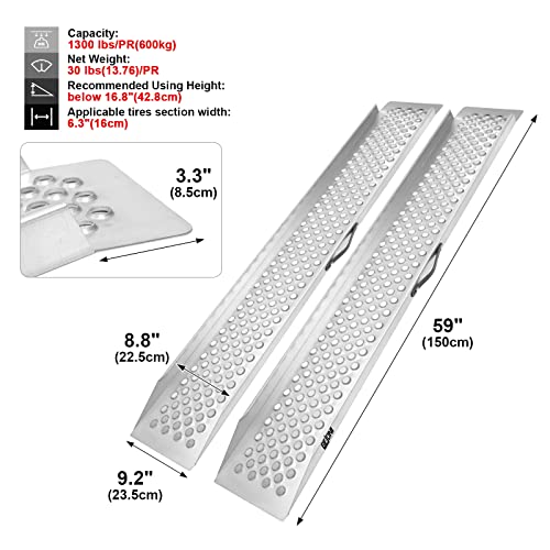 Bejoni 59" L × 9" W Steel Loading Ramp, Tailgate Ramp With Punch, 1300 Lbs/Pair Capacity For Motorcycle, Atv, Truck, Quad, Lawn Mower, Snow Blower, Anti-Slip Waterproof Rustproof, Pack Of 2 #TOP2