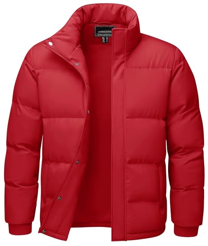Cotrasen Men's Down Jacket Warm Puffer Jacket for Men Winter Coats Lightweight Water Resistant Insulated Jacket Tomato Red L
