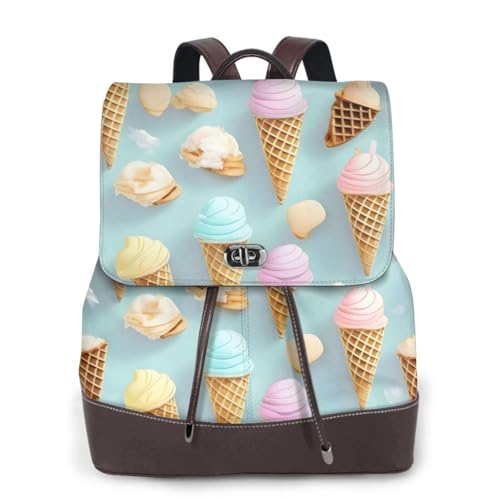 Sac à dos en cuir imprimé crème glacée et gaufre à compartiments pour voyage